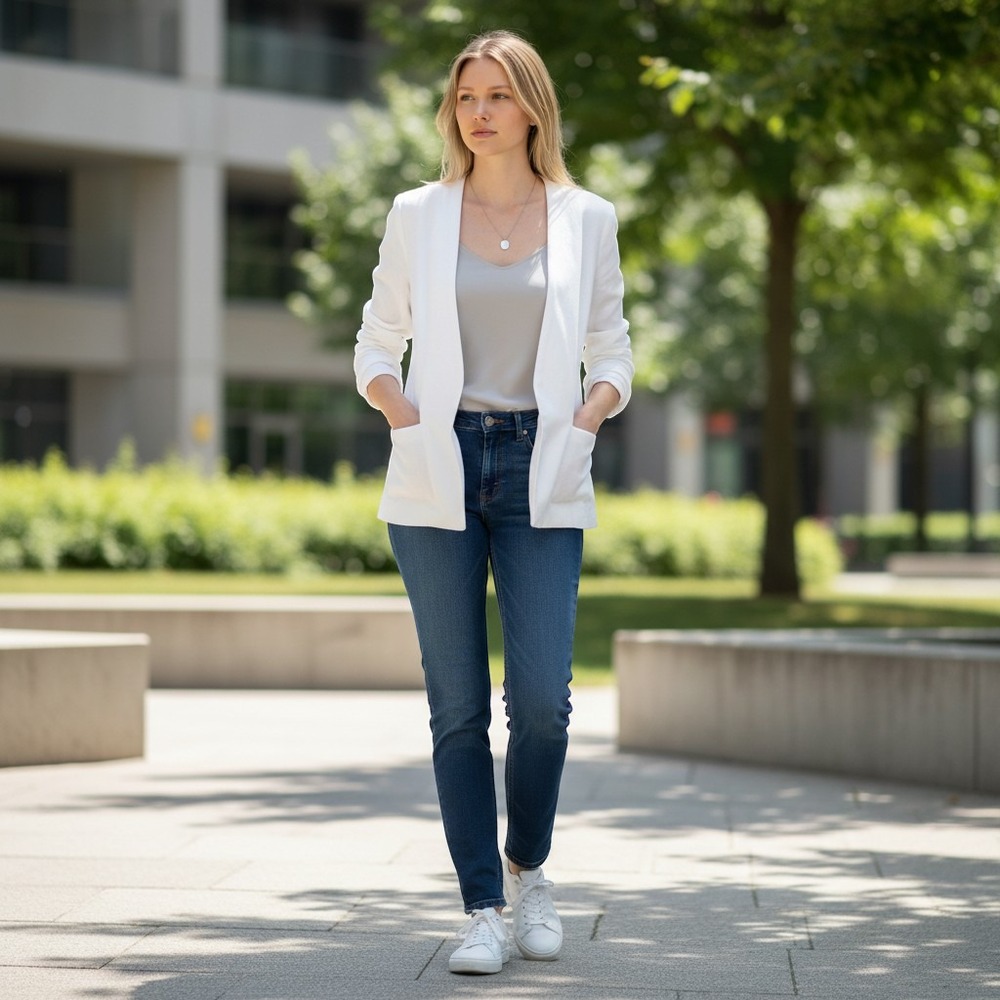 Theory Womens White Open Front Shawl Collar Blazer Jacket Size 6 Linen Blend